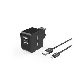Philips Ładowarka sieciowa 3A 15,5W czarna Philips + kabel Typ-C USB-C 3100mA 2xUSB Dual Quick Charge phil-dlp2307a/12