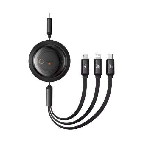 Baseus Kabel Baseus Free2Draw CB000084 zwijany USB-C - Lightning / USB-C / micro USB 100W 1.1m - czarny Baseus Kabel Baseus Free2Draw CB000084 zwijany USB-C - Lightning / USB-C / micro USB 100W 1.1m - czarny