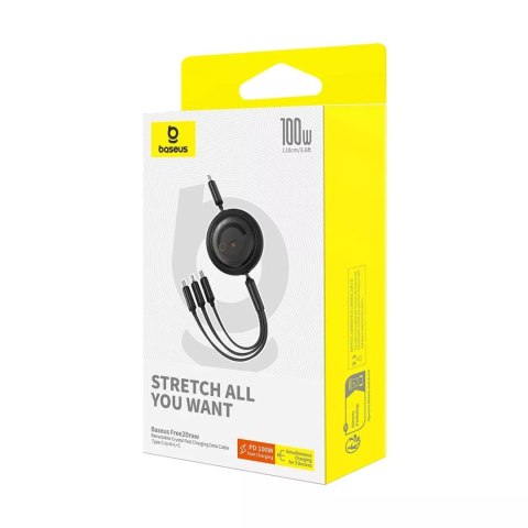 Baseus Kabel Baseus Free2Draw CB000084 zwijany USB-C - Lightning / USB-C / micro USB 100W 1.1m - czarny Baseus Kabel Baseus Free2Draw CB000084 zwijany USB-C - Lightning / USB-C / micro USB 100W 1.1m - czarny
