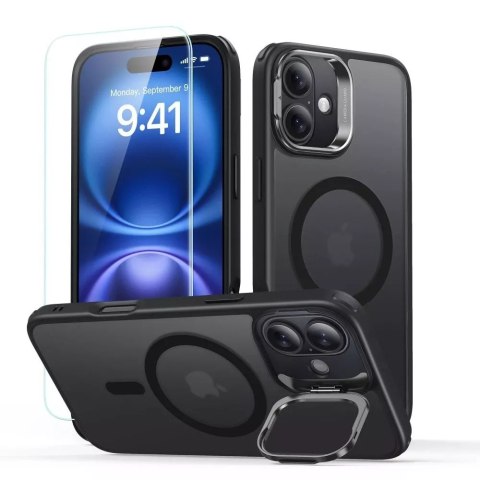 ESR Etui obudowa ESR Classic Hybrid Kickstand Halolock Magsafe & Tempered Glass do iPhone 16 Frosted Black ESR Etui obudowa ESR Classic Hybrid Kickstand Halolock Magsafe & Tempered Glass do iPhone 16 Frosted Black