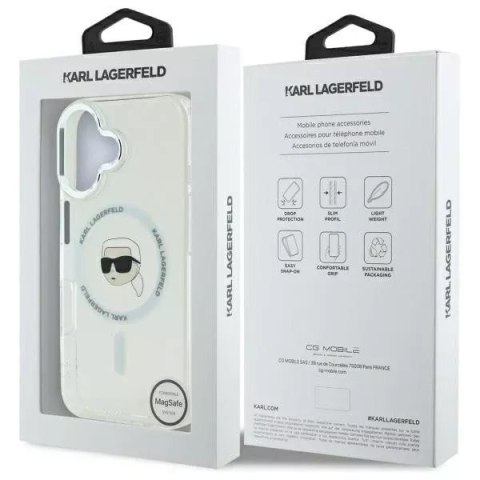 Karl Lagerfeld Etui Karl Lagerfeld do iPhone 16 6.1" Biały MagSafe Hardcase IML Metal Karl Head Karl Lagerfeld Etui Karl Lagerfeld do iPhone 16 6.1" Biały MagSafe Hardcase IML Metal Karl Head
