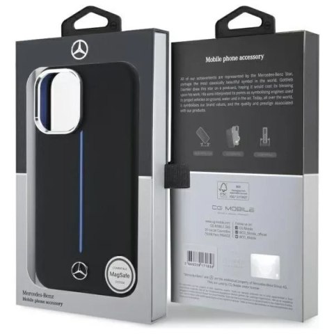 Mercedes Etui Mercedes do iPhone 16 6.1" Czarny MagSafe Hardcase Silicone Blue Stripe Mercedes Etui Mercedes do iPhone 16 6.1" Czarny MagSafe Hardcase Silicone Blue Stripe