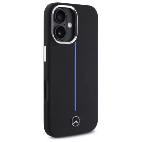 Mercedes Etui Mercedes do iPhone 16 6.1" Czarny MagSafe Hardcase Silicone Blue Stripe Mercedes Etui Mercedes do iPhone 16 6.1" Czarny MagSafe Hardcase Silicone Blue Stripe