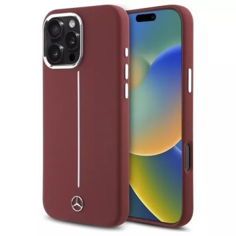 Mercedes Etui Mercedes do iPhone 16 Pro Max 6.9" Czerwony Hardcase Silicone White Stripe MagSafe Mercedes Etui Mercedes do iPhone 16 Pro Max 6.9" Czerwony Hardcase Silicone White Stripe MagSafe