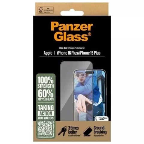 PanzerGlass Szkło hartowane PanzerGlass Screen Protector Ultra-Wide Fit na iPhone 16 Plus PanzerGlass Szkło hartowane PanzerGlass Screen Protector Ultra-Wide Fit na iPhone 16 Plus