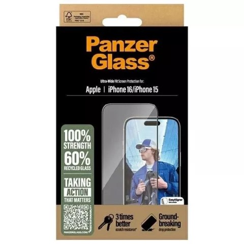PanzerGlass Szkło hartowane PanzerGlass Screen Protector Ultra-Wide Fit na iPhone 16 PanzerGlass Szkło hartowane PanzerGlass Screen Protector Ultra-Wide Fit na iPhone 16