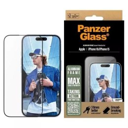 PanzerGlass Szkło hartowane do iPhone 16 PanzerGlass Screen Protector Aluminum Frame Ultra-Wide Fit z aluminiową ramką