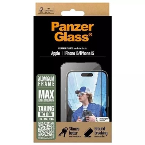 PanzerGlass Szkło hartowane do iPhone 16 PanzerGlass Screen Protector Aluminum Frame Ultra-Wide Fit z aluminiową ramką PanzerGlass Szkło hartowane do iPhone 16 PanzerGlass Screen Protector Aluminum Frame Ultra-Wide Fit z aluminiową ramką