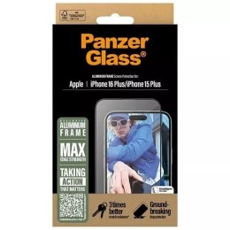 PanzerGlass Szkło hartowane do iPhone 16 Plus PanzerGlass Screen Protector Aluminum Frame Ultra-Wide Fit z aluminiową ramką