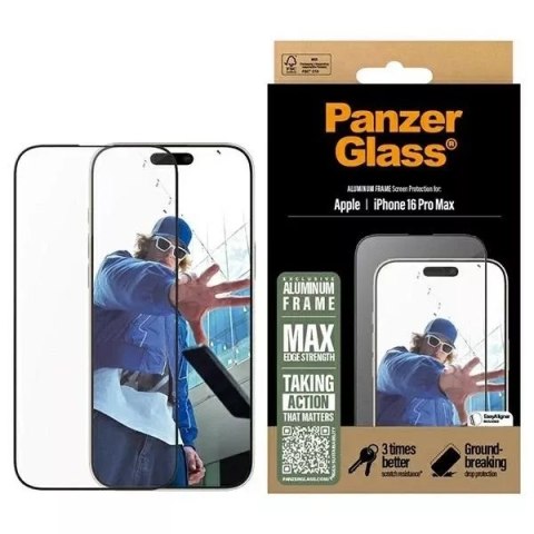 PanzerGlass Szkło hartowane do iPhone 16 Pro Max PanzerGlass Screen Protector Aluminum Frame Ultra-Wide Fit z aluminiową ramką PanzerGlass Szkło hartowane do iPhone 16 Pro Max PanzerGlass Screen Protector Aluminum Frame Ultra-Wide Fit z aluminiową ramką