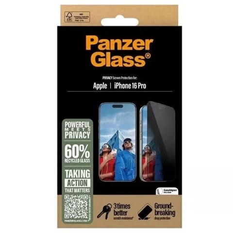 PanzerGlass Szkło hartowane do iPhone 16 Pro PanzerGlass Privacy Screen Protector Ultra-Wide Fit PanzerGlass Szkło hartowane do iPhone 16 Pro PanzerGlass Privacy Screen Protector Ultra-Wide Fit