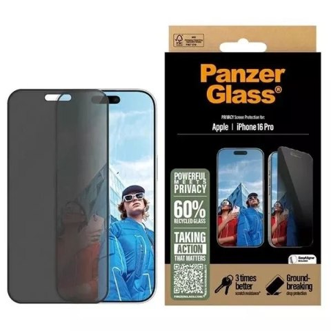 PanzerGlass Szkło hartowane do iPhone 16 Pro PanzerGlass Privacy Screen Protector Ultra-Wide Fit PanzerGlass Szkło hartowane do iPhone 16 Pro PanzerGlass Privacy Screen Protector Ultra-Wide Fit