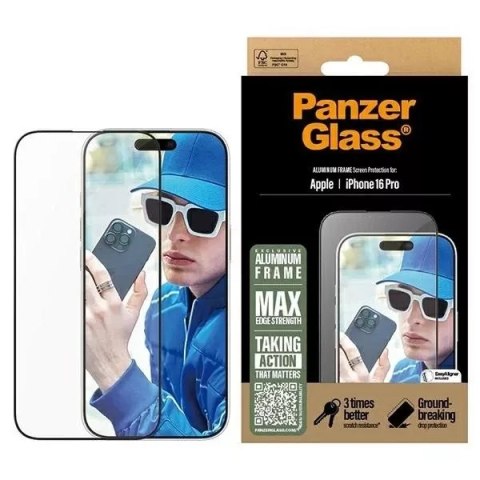 PanzerGlass Szkło hartowane do iPhone 16 Pro PanzerGlass Screen Protector Aluminum Frame Ultra-Wide Fit z aluminiową ramką PanzerGlass Szkło hartowane do iPhone 16 Pro PanzerGlass Screen Protector Aluminum Frame Ultra-Wide Fit z aluminiową ramką