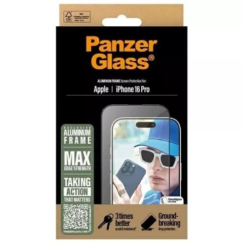PanzerGlass Szkło hartowane do iPhone 16 Pro PanzerGlass Screen Protector Aluminum Frame Ultra-Wide Fit z aluminiową ramką PanzerGlass Szkło hartowane do iPhone 16 Pro PanzerGlass Screen Protector Aluminum Frame Ultra-Wide Fit z aluminiową ramką