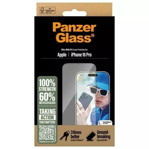 PanzerGlass Szkło hartowane do iPhone 16 Pro PanzerGlass Screen Protector Ultra-Wide Fit PanzerGlass Szkło hartowane do iPhone 16 Pro PanzerGlass Screen Protector Ultra-Wide Fit