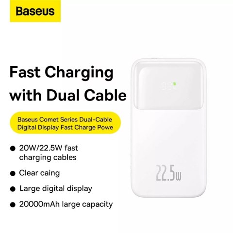 Baseus Powerbank Baseus Comet Series z wyświetlaczem 20000mAh 22.5W - biały + kabel USB-A / USB-C Baseus Powerbank Baseus Comet Series z wyświetlaczem 20000mAh 22.5W - biały + kabel USB-A / USB-C