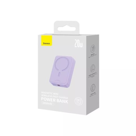 Baseus Powerbank Baseus Magnetic Mini 20000 mAh 20W - fioletowy + kabel USB-C / USB-C Baseus Powerbank Baseus Magnetic Mini 20000 mAh 20W - fioletowy + kabel USB-C / USB-C