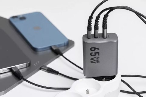 Forcell Ładowarka sieciowa FORCELL F-ENERGY GaN 2 x Typ C + USB A PD QC4.0 4A 65W Szara Forcell Ładowarka sieciowa FORCELL F-ENERGY GaN 2 x Typ C + USB A PD QC4.0 4A 65W Szara