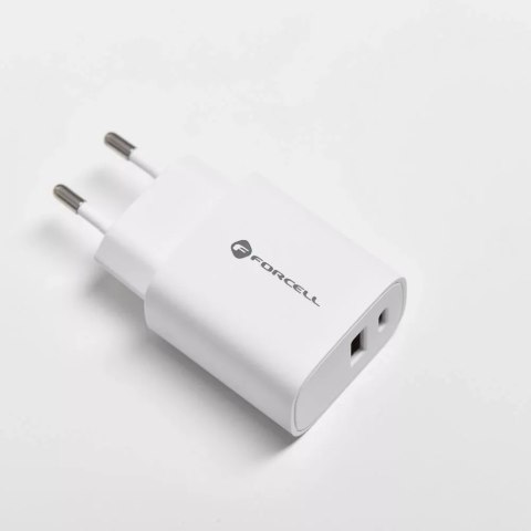 Forcell Ładowarka sieciowa FORCELL F-ENERGY Typ C + USB A PD QC4.0 3A 30W Biała Forcell Ładowarka sieciowa FORCELL F-ENERGY Typ C + USB A PD QC4.0 3A 30W Biała