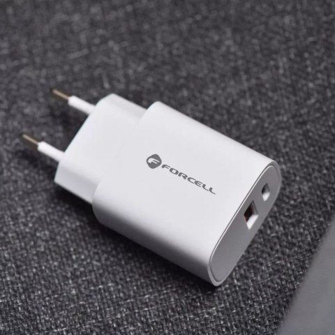 Forcell Ładowarka sieciowa FORCELL F-ENERGY Typ C + USB A PD QC4.0 3A 30W Biała Forcell Ładowarka sieciowa FORCELL F-ENERGY Typ C + USB A PD QC4.0 3A 30W Biała