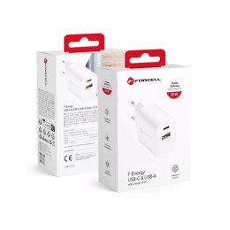 Forcell Ładowarka sieciowa FORCELL F-ENERGY Typ C + USB A PD QC4.0 3A 35W Biała