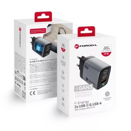 Forcell Ładowarka sieciowa z wyświetlaczem LCD FORCELL F-ENERGY GaN III 2 x Typ C + USB A 70W Szara