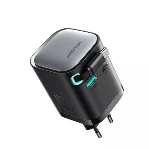 Joyroom Ładowarka GaN Joyroom JR-TCL02 65W USB-A USB-C z wbudowanym kablem USB-C - Czarna Joyroom Ładowarka GaN Joyroom JR-TCL02 65W USB-A USB-C z wbudowanym kablem USB-C - Czarna
