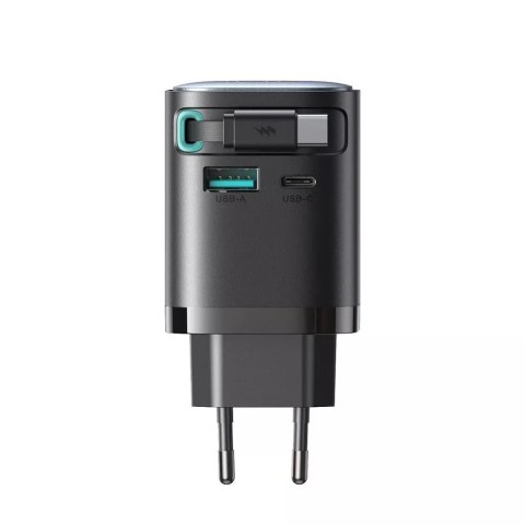 Joyroom Ładowarka GaN Joyroom JR-TCL02 65W USB-A USB-C z wbudowanym kablem USB-C - Czarna Joyroom Ładowarka GaN Joyroom JR-TCL02 65W USB-A USB-C z wbudowanym kablem USB-C - Czarna
