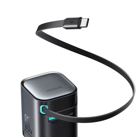 Joyroom Ładowarka GaN Joyroom JR-TCL02 65W USB-A USB-C z wbudowanym kablem USB-C - Czarna Joyroom Ładowarka GaN Joyroom JR-TCL02 65W USB-A USB-C z wbudowanym kablem USB-C - Czarna