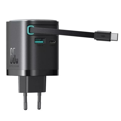 Joyroom Ładowarka GaN Joyroom JR-TCL02 65W USB-A USB-C z wbudowanym kablem USB-C - Czarna Joyroom Ładowarka GaN Joyroom JR-TCL02 65W USB-A USB-C z wbudowanym kablem USB-C - Czarna