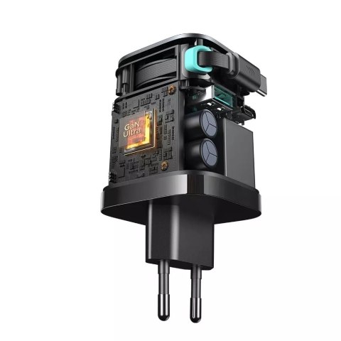 Joyroom Ładowarka GaN Joyroom JR-TCL02 65W USB-A USB-C z wbudowanym kablem USB-C - Czarna Joyroom Ładowarka GaN Joyroom JR-TCL02 65W USB-A USB-C z wbudowanym kablem USB-C - Czarna