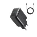 Joyroom Ładowarka Joyroom Sieciowa USB-C 25W SFC / PPS / PD - Czarna + Kabel USB-C / USB-C 1m