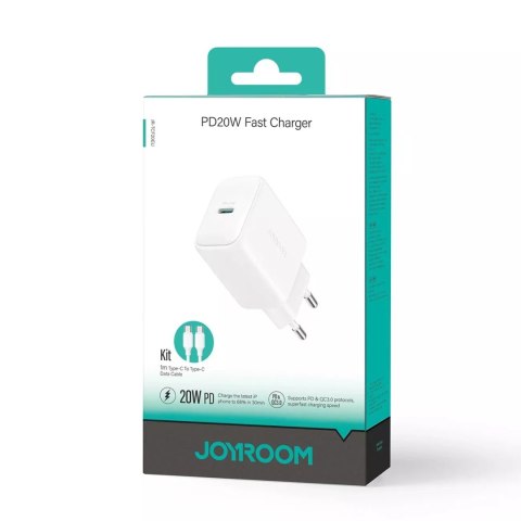 Joyroom Ładowarka Joyroom Sieciowa USB-C PD 20W - Biała + kabel USB-C / USB-C 1m Joyroom Ładowarka Joyroom Sieciowa USB-C PD 20W - Biała + kabel USB-C / USB-C 1m