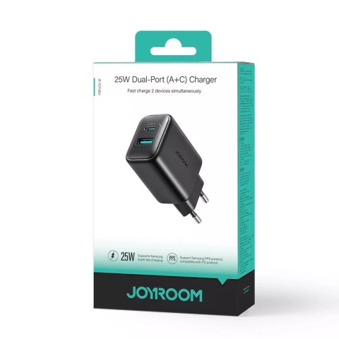 Joyroom Ładowarka Joyroom Sieciowa USB-C / USB-A 25W SFC / PPS / PD - Czarna Joyroom Ładowarka Joyroom Sieciowa USB-C / USB-A 25W SFC / PPS / PD - Czarna
