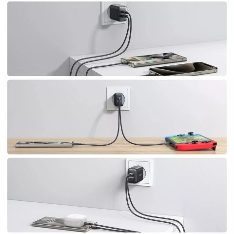 Joyroom Ładowarka Joyroom Sieciowa USB-C / USB-A 25W SFC / PPS / PD - Czarna Joyroom Ładowarka Joyroom Sieciowa USB-C / USB-A 25W SFC / PPS / PD - Czarna