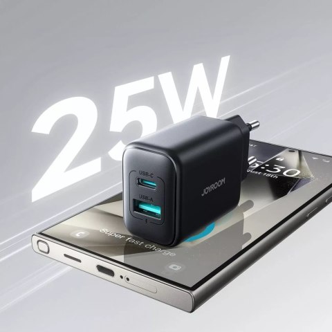 Joyroom Ładowarka Joyroom Sieciowa USB-C / USB-A 25W SFC / PPS / PD - Czarna Joyroom Ładowarka Joyroom Sieciowa USB-C / USB-A 25W SFC / PPS / PD - Czarna