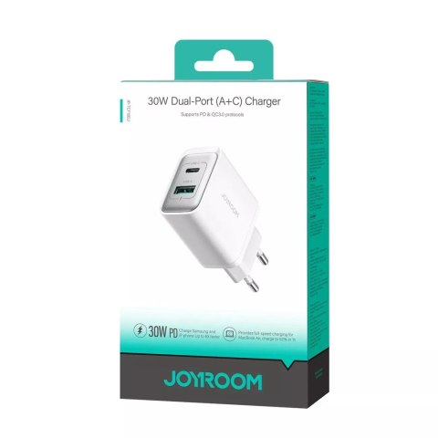 Joyroom Ładowarka Joyroom Sieciowa USB-C / USB-A 30W - Biała Joyroom Ładowarka Joyroom Sieciowa USB-C / USB-A 30W - Biała