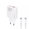 Joyroom Ładowarka sieciowa GaN Dudao A30EUT 30W USB-A / USB-C + kabel USB-C - USB-C - Biała