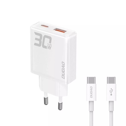 Joyroom Ładowarka sieciowa GaN Dudao A30EUT 30W USB-A / USB-C + kabel USB-C - USB-C - Biała Joyroom Ładowarka sieciowa GaN Dudao A30EUT 30W USB-A / USB-C + kabel USB-C - USB-C - Biała