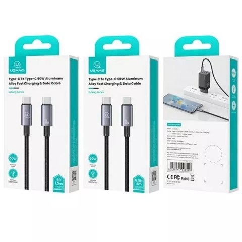 Usams Kabel USAMS US-SJ664 USB-C do USB-C 2m, 60W, nylonowy oplot, czarny Usams Kabel USAMS US-SJ664 USB-C do USB-C 2m, 60W, nylonowy oplot, czarny
