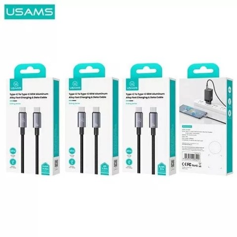 Usams Kabel USAMS US-SJ678 USB-C do USB-C 0,25m, 60W, nylonowy oplot, czarny Usams Kabel USAMS US-SJ678 USB-C do USB-C 0,25m, 60W, nylonowy oplot, czarny