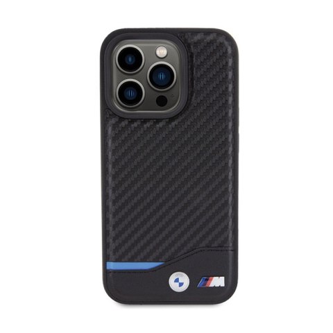 BMW Leather Carbon Blue Line - Etui iPhone 15 Pro (czarny) BMW Leather Carbon Blue Line - Etui iPhone 15 Pro (czarny)