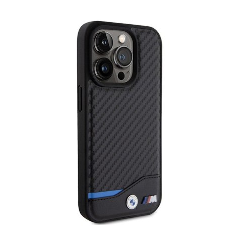 BMW Leather Carbon Blue Line - Etui iPhone 15 Pro (czarny) BMW Leather Carbon Blue Line - Etui iPhone 15 Pro (czarny)