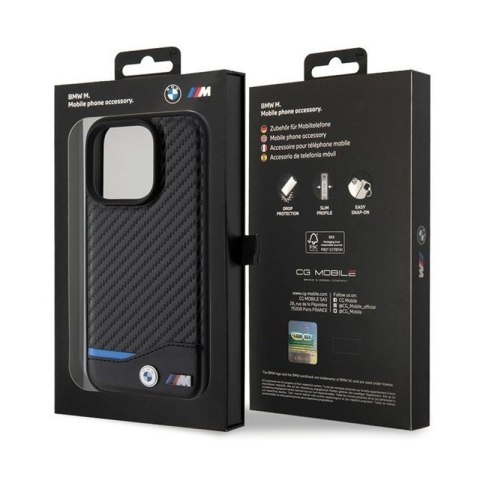 BMW Leather Carbon Blue Line - Etui iPhone 15 Pro (czarny) BMW Leather Carbon Blue Line - Etui iPhone 15 Pro (czarny)