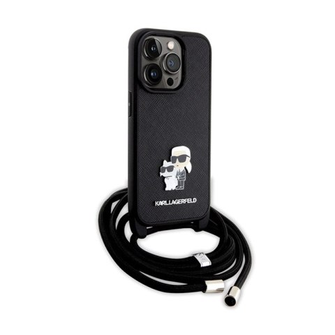 Karl Lagerfeld Crossbody Saffiano Metal Pin Karl & Choupette - Etui iPhone 14 Pro (czarny) Karl Lagerfeld Crossbody Saffiano Metal Pin Karl & Choupette - Etui iPhone 14 Pro (czarny)