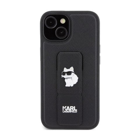 Karl Lagerfeld Gripstand Saffiano Choupette Pins - Etui iPhone 15 Plus (czarny) Karl Lagerfeld Gripstand Saffiano Choupette Pins - Etui iPhone 15 Plus (czarny)