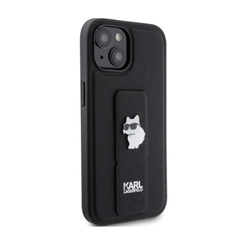 Karl Lagerfeld Gripstand Saffiano Choupette Pins - Etui iPhone 15 Plus (czarny) Karl Lagerfeld Gripstand Saffiano Choupette Pins - Etui iPhone 15 Plus (czarny)
