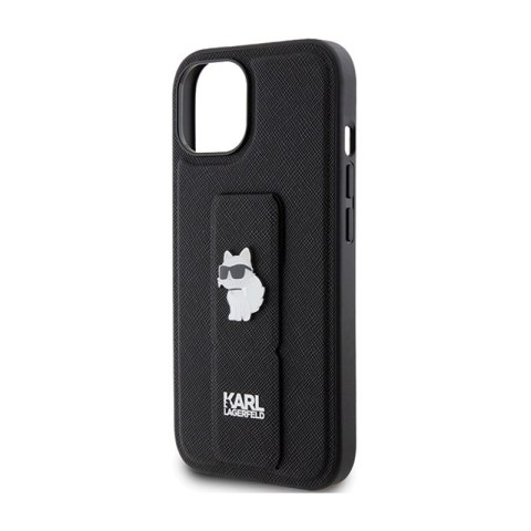 Karl Lagerfeld Gripstand Saffiano Choupette Pins - Etui iPhone 15 Plus (czarny) Karl Lagerfeld Gripstand Saffiano Choupette Pins - Etui iPhone 15 Plus (czarny)