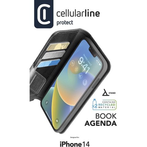 Cellularline Book Agenda - Etui iPhone 14 z powłoką MICROBAN (czarny) Cellularline Book Agenda - Etui iPhone 14 z powłoką MICROBAN (czarny)