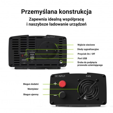 Green Cell - Przetwornica napięcia Inwerter 24V na 230V 1000W/2000W Czysta sinusoida Green Cell - Przetwornica napięcia Inwerter 24V na 230V 1000W/2000W Czysta sinusoida